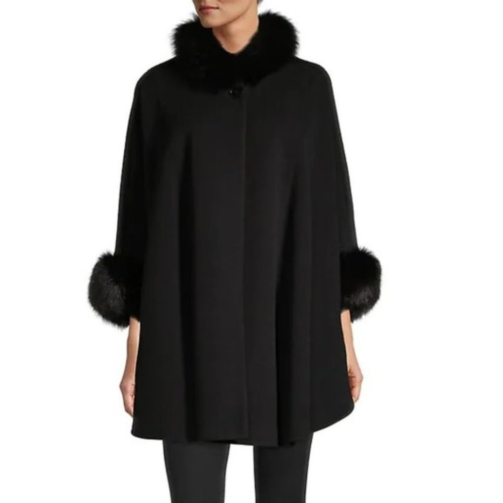 HiSO Fox Fur-Trimmed Wool & Cashmere Cape Coat